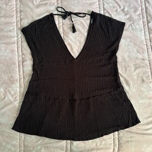 Xhilaration Black And Gold Shimmer Top Blouse Tie on Back Size Medium